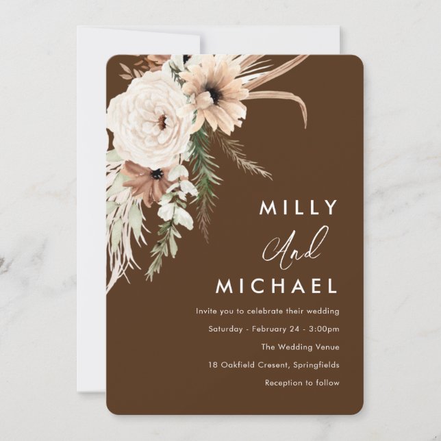 Beautiful Boho Flowers Summer Fall Wedding Invitation (Front)