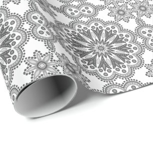 Beautiful Boho Gray and White Talavera Tile Wrapping Paper