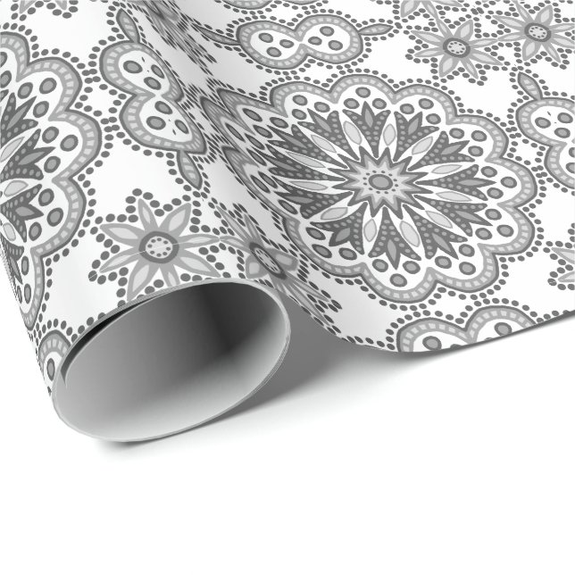 Beautiful Boho Gray and White Talavera Tile Wrapping Paper (Roll Corner)
