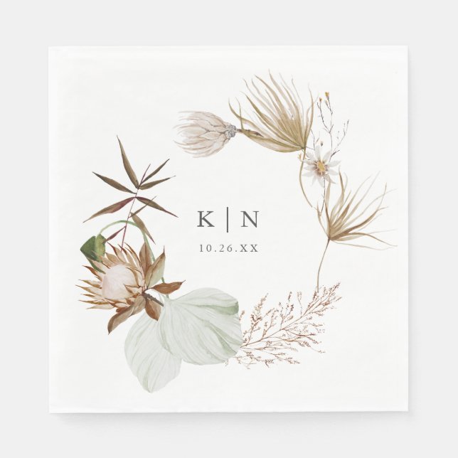 Beautiful Boho Minimalist Botanical Wedding  Napkins (Front)