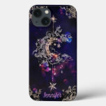 Beautiful Boho Moon Stars Blue Purple Custom Text  Iphone 13 Case at Zazzle