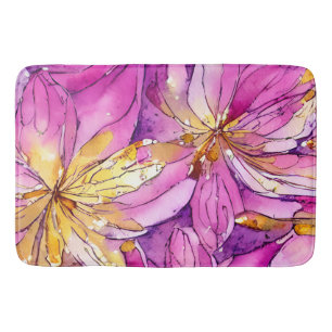 Beautiful Boho Pink and Gold Floral Pattern Bath Mat