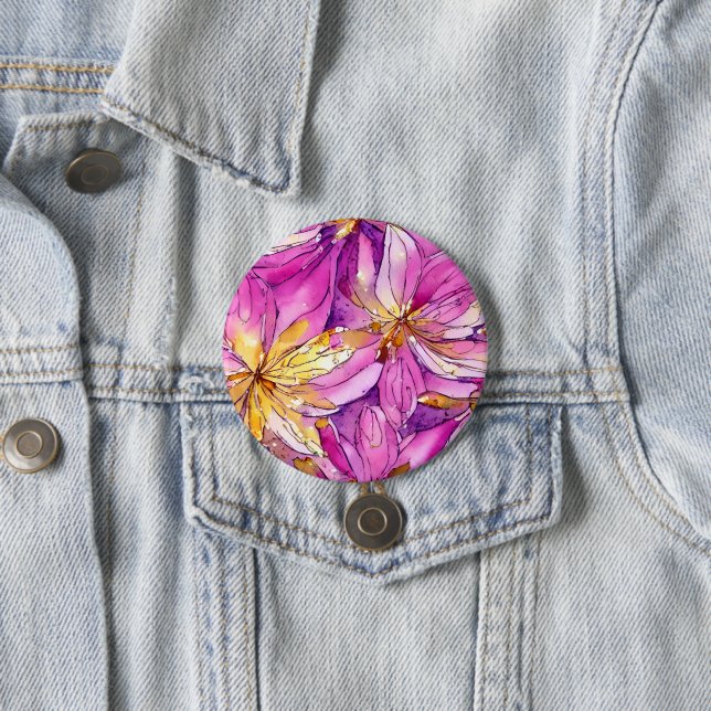 Beautiful Boho Pink and Gold Floral Pattern Button (In Situ)