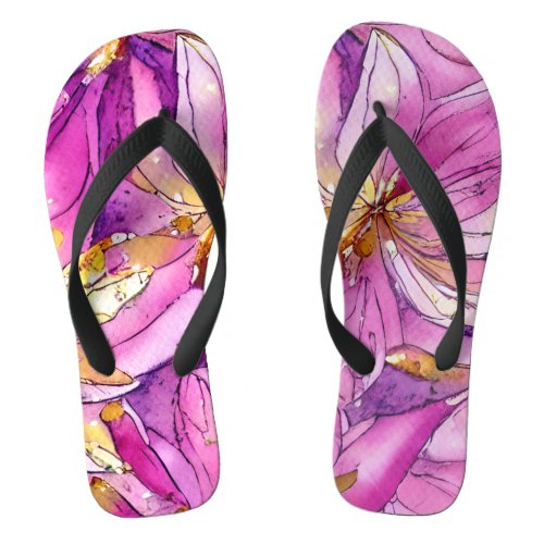 Beautiful Boho Pink and Gold Floral Pattern Flip Flops