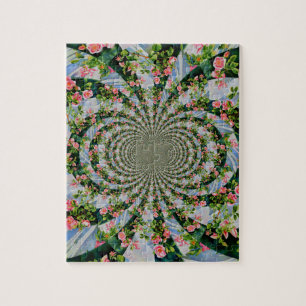 Beautiful boho pink, red roses, watercolor floral jigsaw puzzle