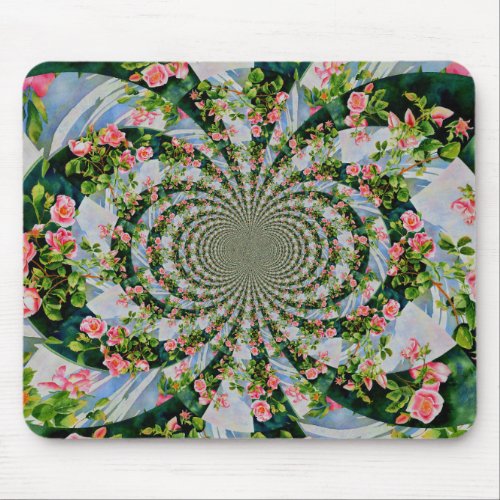 Beautiful boho pink red roses watercolor floral mouse pad