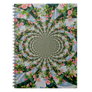 Beautiful boho pink, red roses, watercolor floral notebook