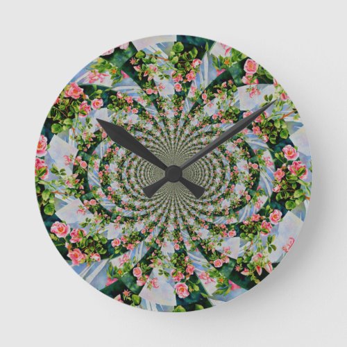 Beautiful boho pink red roses watercolor floral round clock