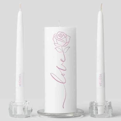 Beautiful Boho Rose Love Wedding Custom Names Unit Unity Candle Set