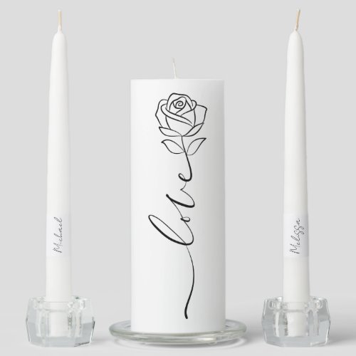 Beautiful Boho Rose Love Wedding Custom Names Unit Unity Candle Set