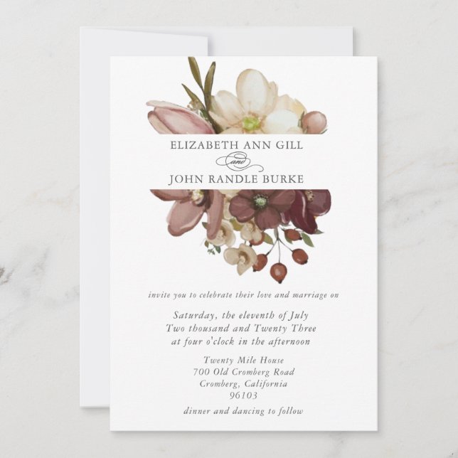 Beautiful boho rose & neutral wedding  invitation (Front)
