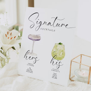 Beautiful Boho Signature Drink Wedding Bar Pedestal Sign
