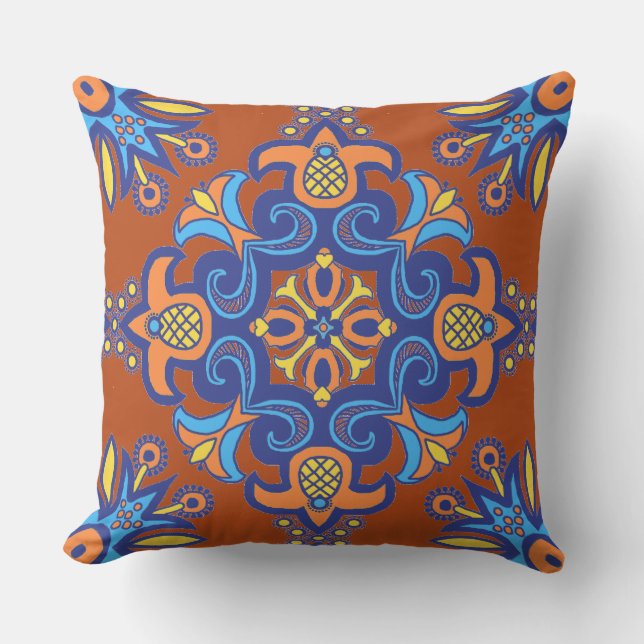 Beautiful Boho Talavera Tile Outdoor Pillow (Front)