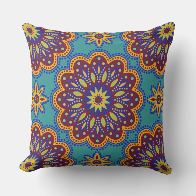 Beautiful Boho Talavera Tile Throw Pillow (Front)