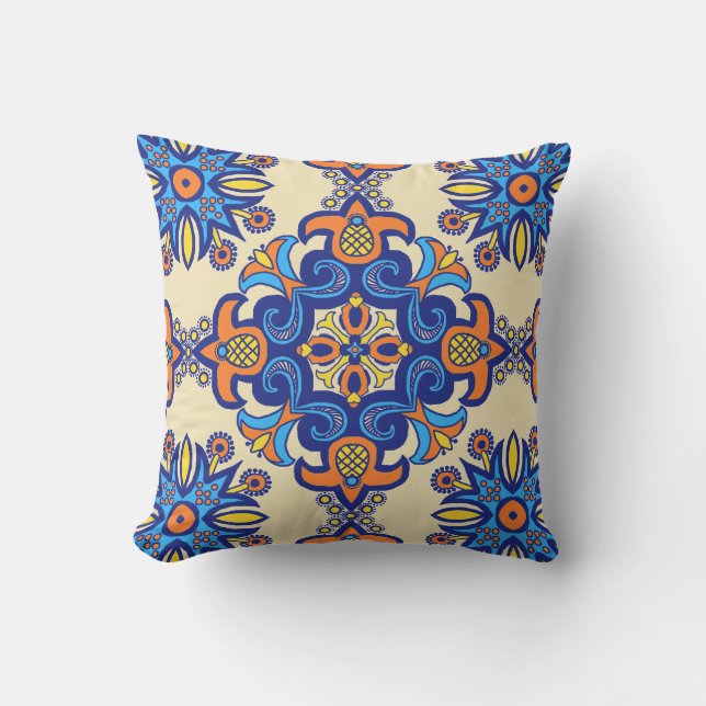 Beautiful Boho Talavera Tile Throw Pillow (Front)