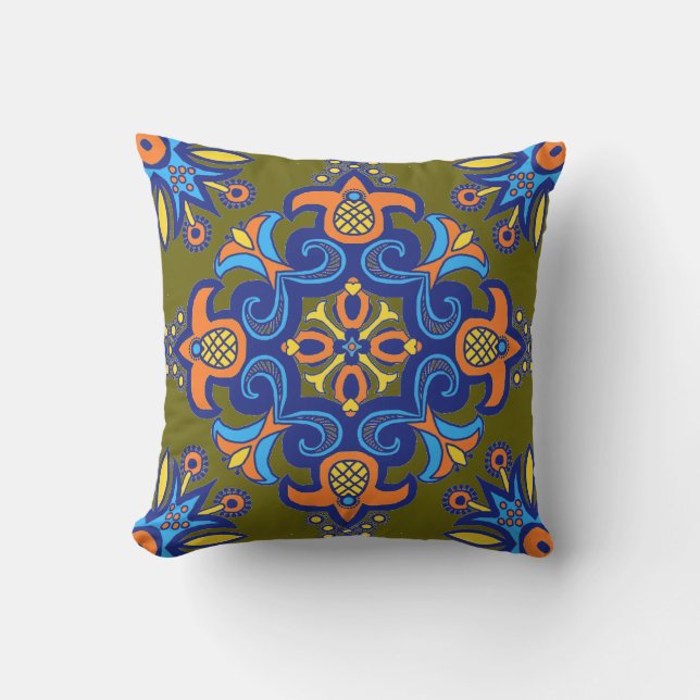 Beautiful Boho Talavera Tile Throw Pillow (Front)