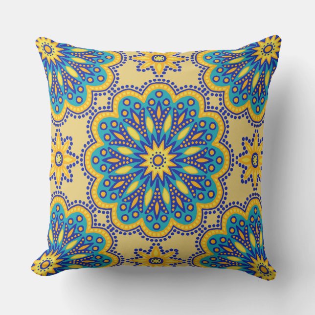 Beautiful Boho Talavera Tile Throw Pillow (Front)