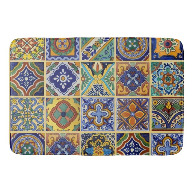 Beautiful Boho Talavera Tiles Bath Mat (Front)
