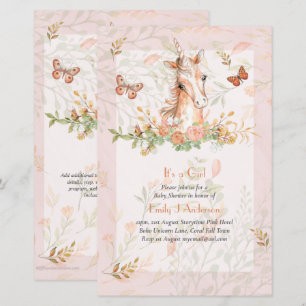 Beautiful Boho Unicorn Baby Girl Shower Invitation