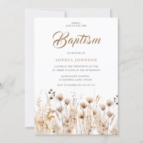 Beautiful Boho Watercolor Wildflower Baptism Invitation