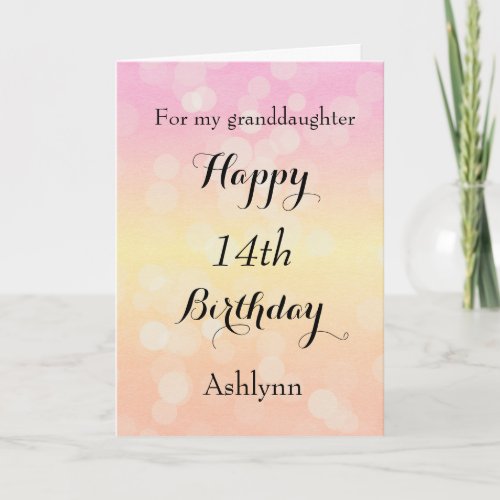 Beautiful Bokeh 14th Birthday Granddaughter Card