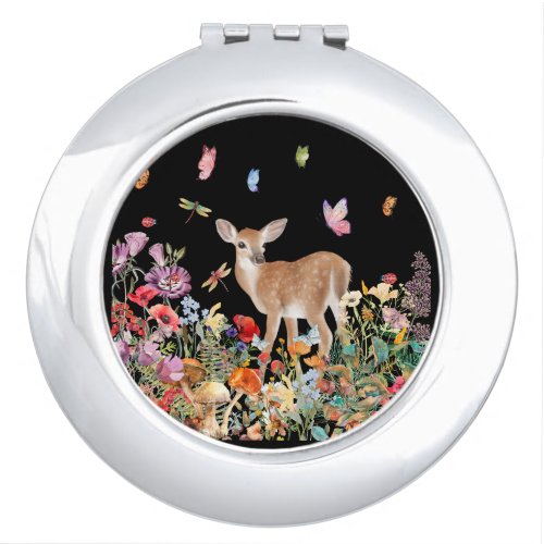 Beautiful Bold colorful Deer and  wildflower  Compact Mirror