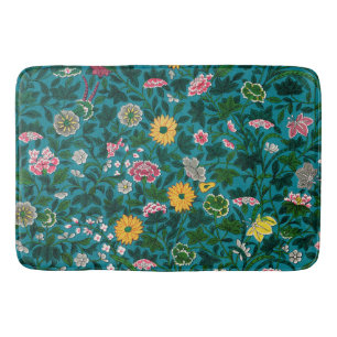 Beautiful Bold Floral Boho Blue Green Bath Mat