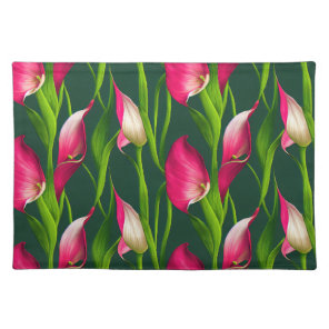 Beautiful Bold Pink & Green Calla Lilly Florals Cloth Placemat