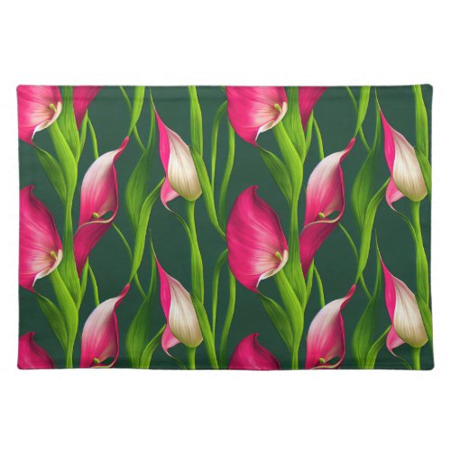 Beautiful Bold Pink  Green Calla Lilly Florals Cloth Placemat