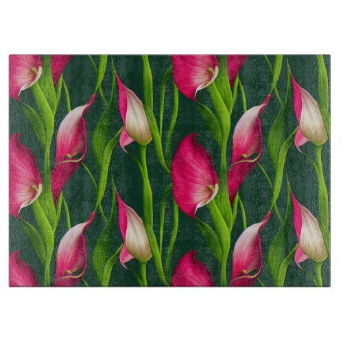 Beautiful Bold Pink  Green Calla Lilly Florals Cutting Board