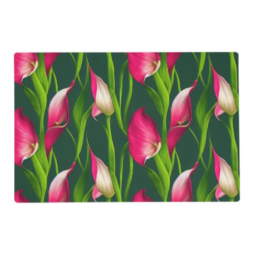 Beautiful Bold Pink  Green Calla Lilly Florals Placemat
