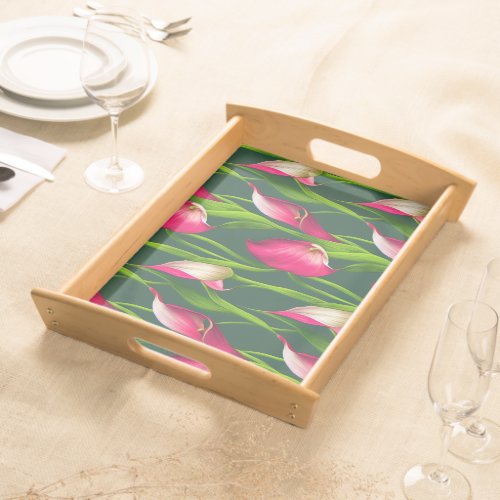Beautiful Bold Pink  Green Calla Lilly Florals Serving Tray