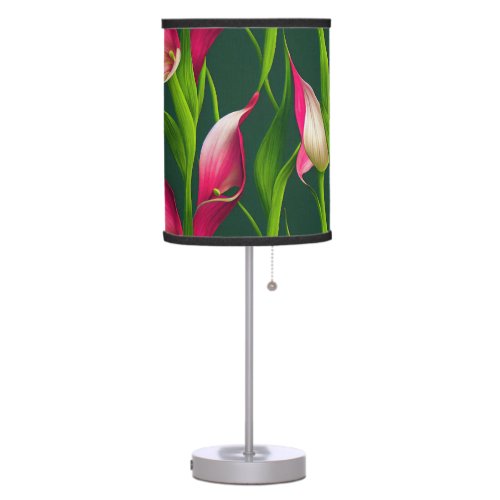 Beautiful Bold Pink  Green Calla Lilly Florals  Table Lamp