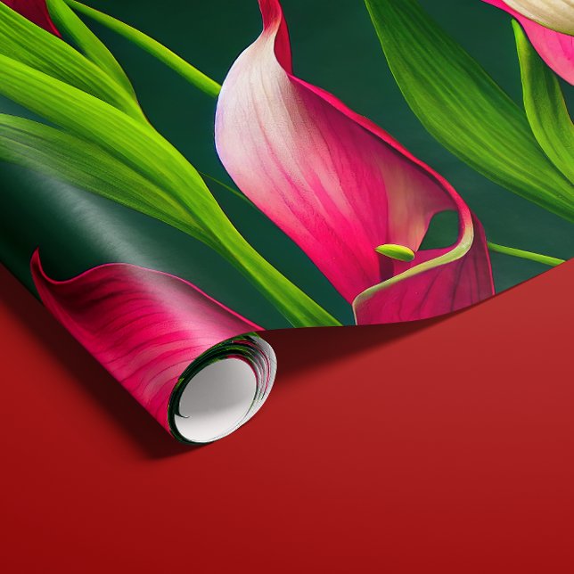 Beautiful Bold Pink & Green Calla Lilly Florals Wrapping Paper (Creator Uploaded)