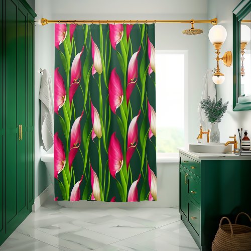 Beautiful Bold Pink  Green Calla Lily Florals Shower Curtain