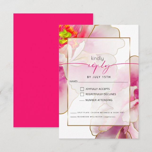 Beautiful Bold Scarlet Peony Meal Choice RSVP Card (Front/Back)