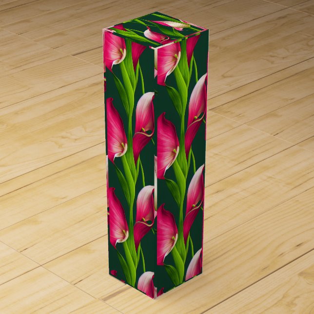 Beautiful Bold Spring Pink & Green Calla Lilly   Wine Box (Front)