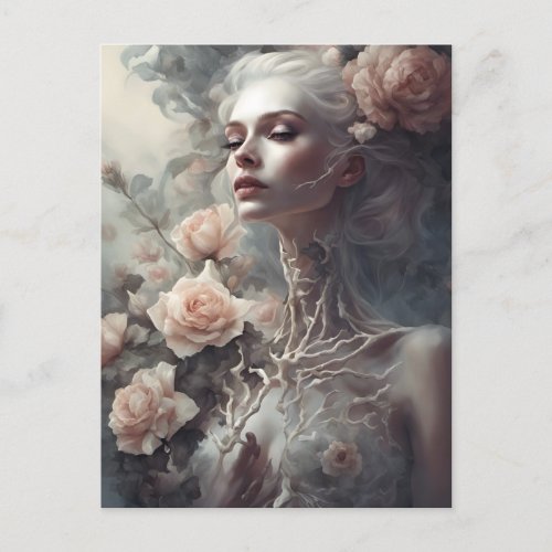 Beautiful Bones Woman Skeletal and Flowers Postcard