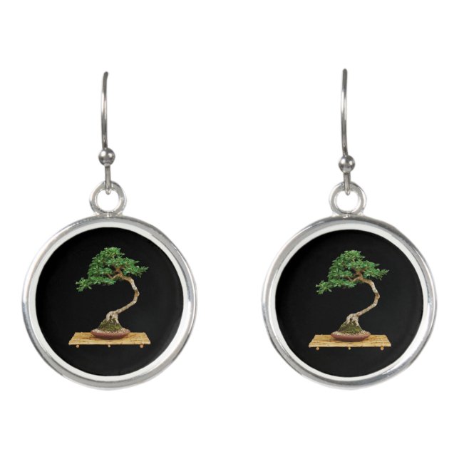 Beautiful Bonsai Tree Round Earrings (Front)