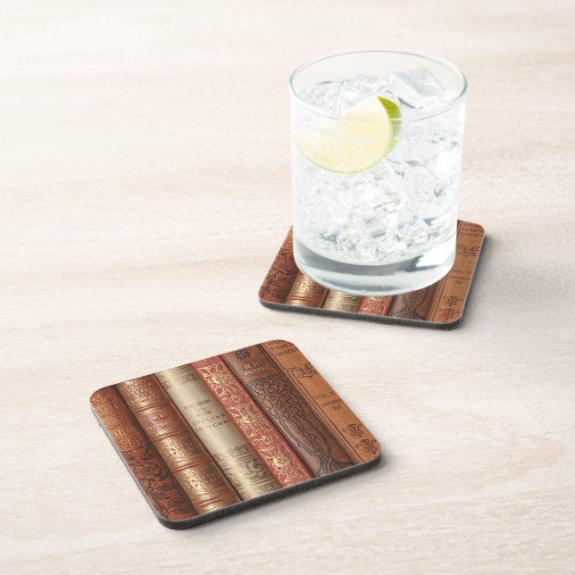 Beautiful Book Spines (beige) Beverage Coaster (Right Side)