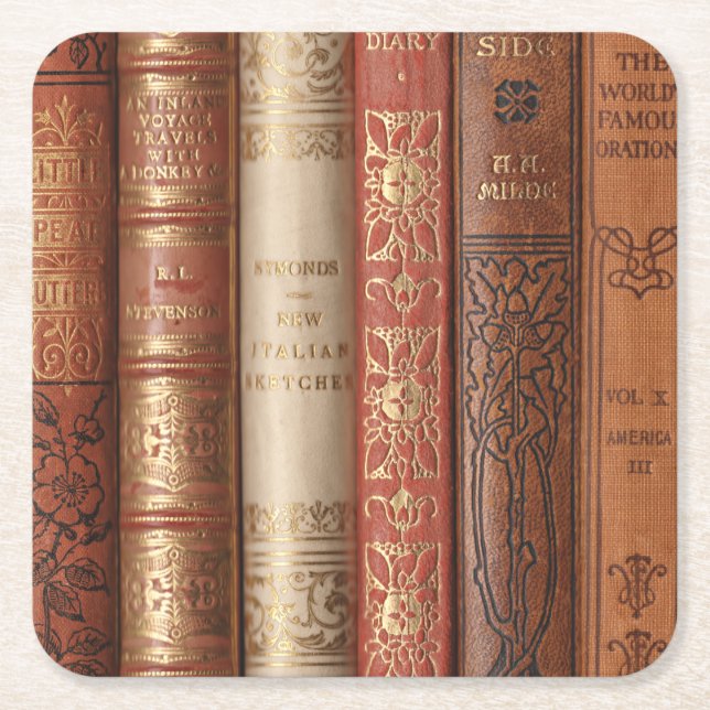 Beautiful Book Spines (beige) Square Paper Coaster (Front)