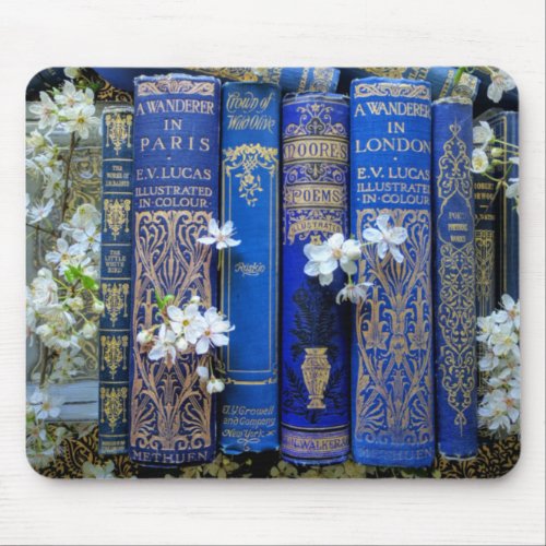 Beautiful Book Spines Blue Mouse Pad