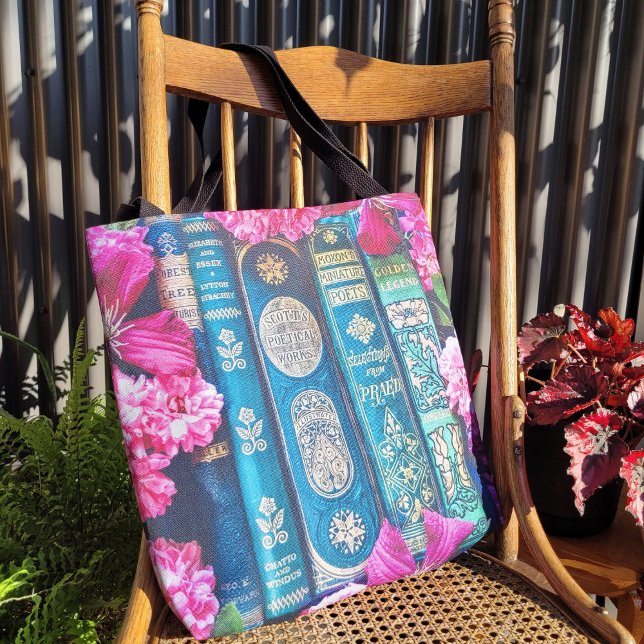 Beautiful Book Spines & Pink Roses Tote Bag (Creator Uploaded)
