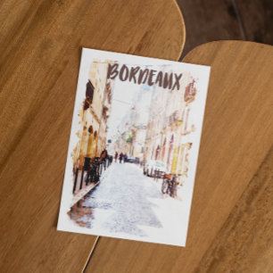 Beautiful Bordeaux France Watercolor Travel Postcard