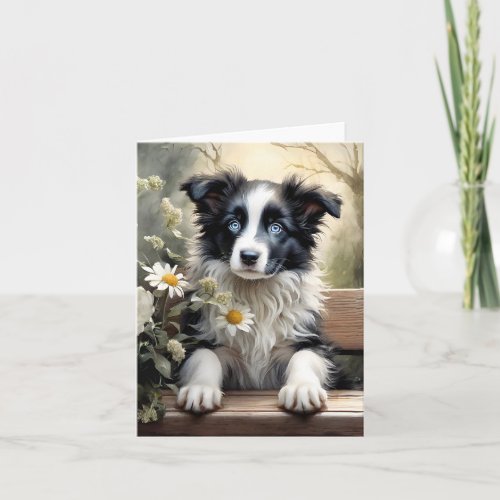 Beautiful Border Collie Dog Flowers Blank Greeting Card