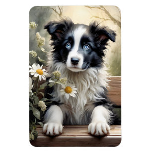 Beautiful Border Collie Dog Flowers Refrigerator Magnet