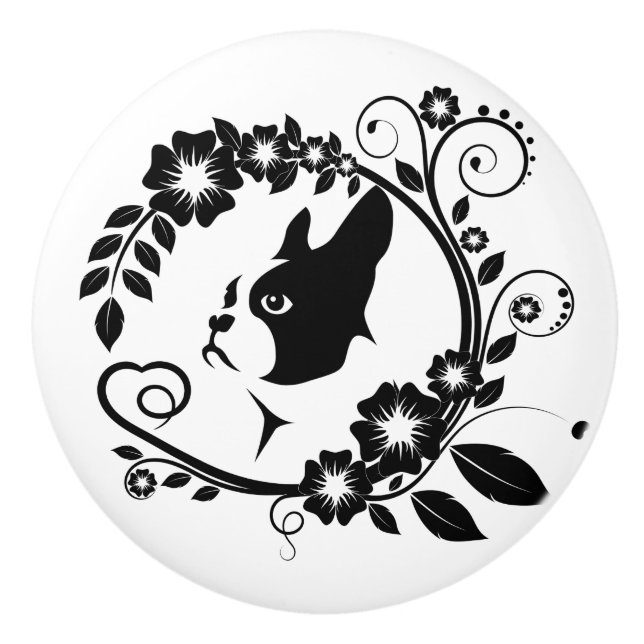 Beautiful Boston Terrier Dog Ceramic Knob (Front)