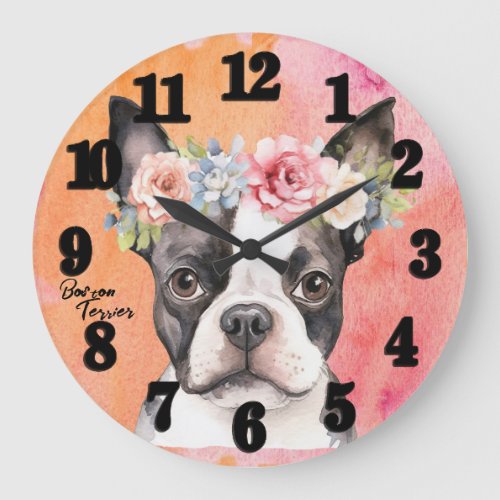 Beautiful Boston Terrier Dog  Large Clock