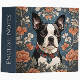 Beautiful Boston Terrier William Morris Inspired 3 Ring Binder