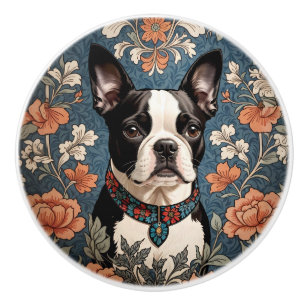 Beautiful Boston Terrier William Morris Inspired Ceramic Knob